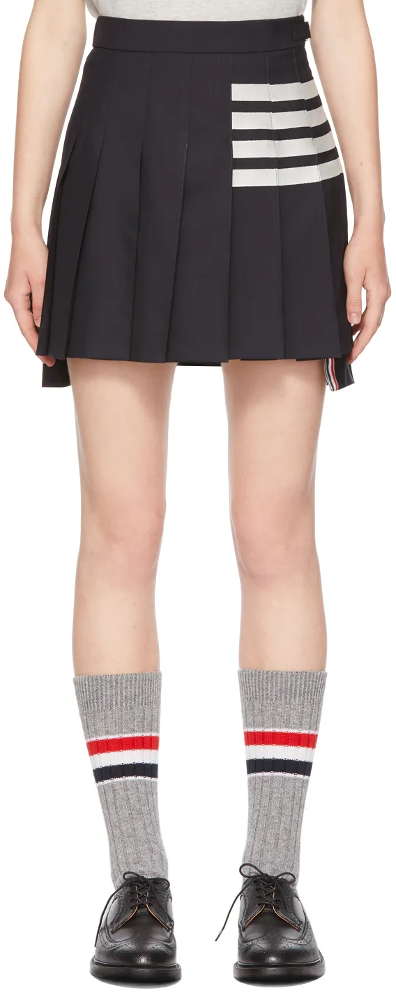 4-Bar Striped Pleated Mini Skirt