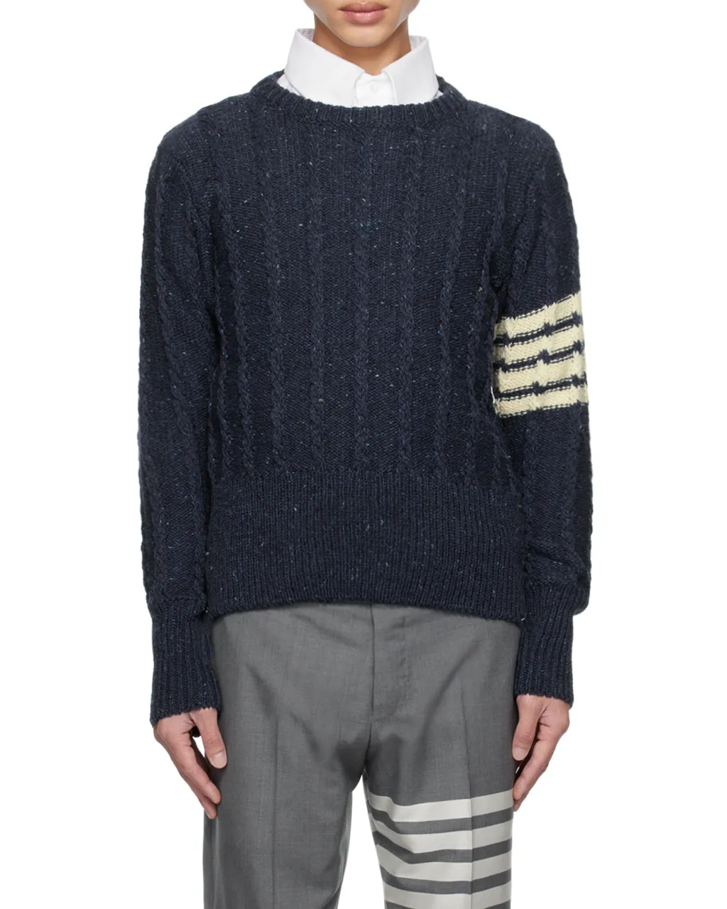 Rwb Stripe Cable-Knit Crewneck Jumper