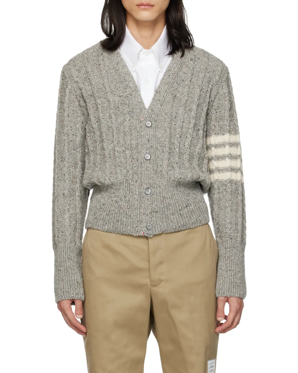 Rwb Striped Twist Cable-Knitted Cardigan