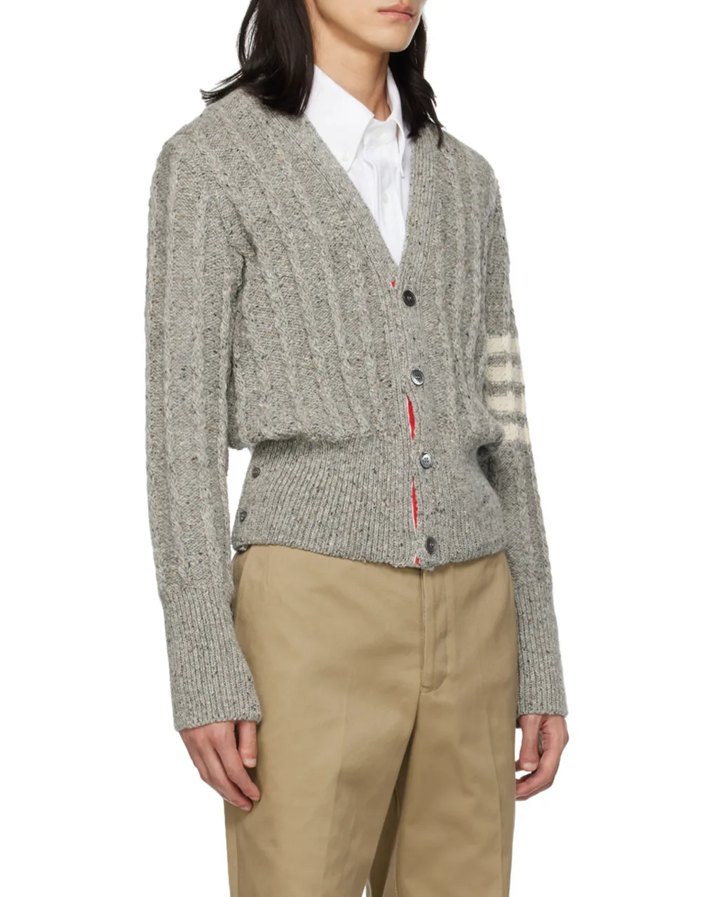 Rwb Striped Twist Cable-Knitted Cardigan