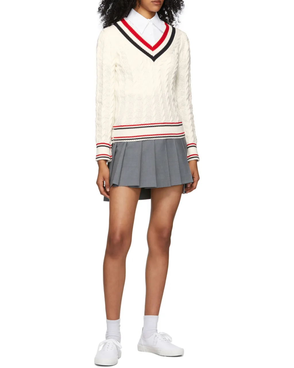 4-Bar Striped Pleated Mini Skirt