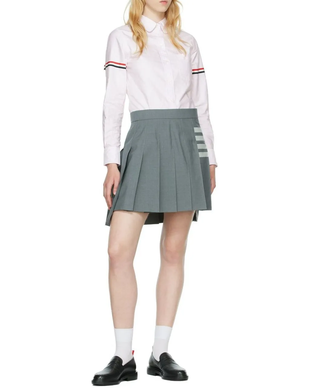 4-Bar Striped Pleated Mini Skirt