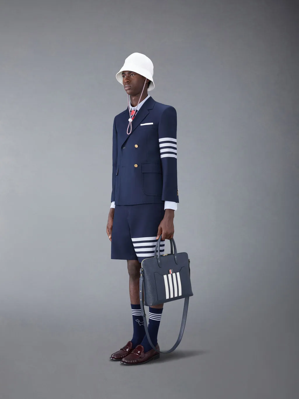 4-Bar Stripe Zipped Briefcase
