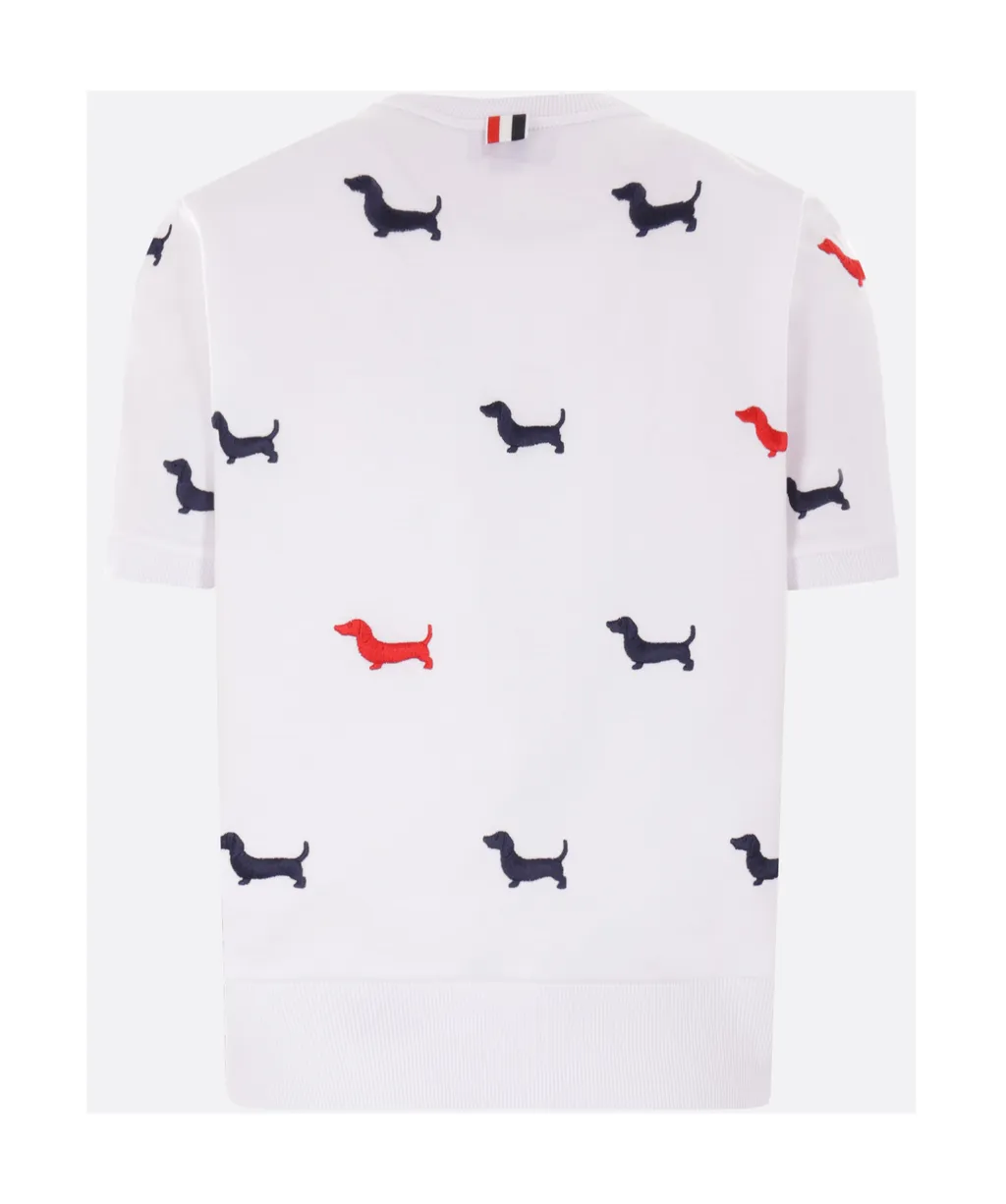 Dog Embroidered Short-Sleeved Jumper