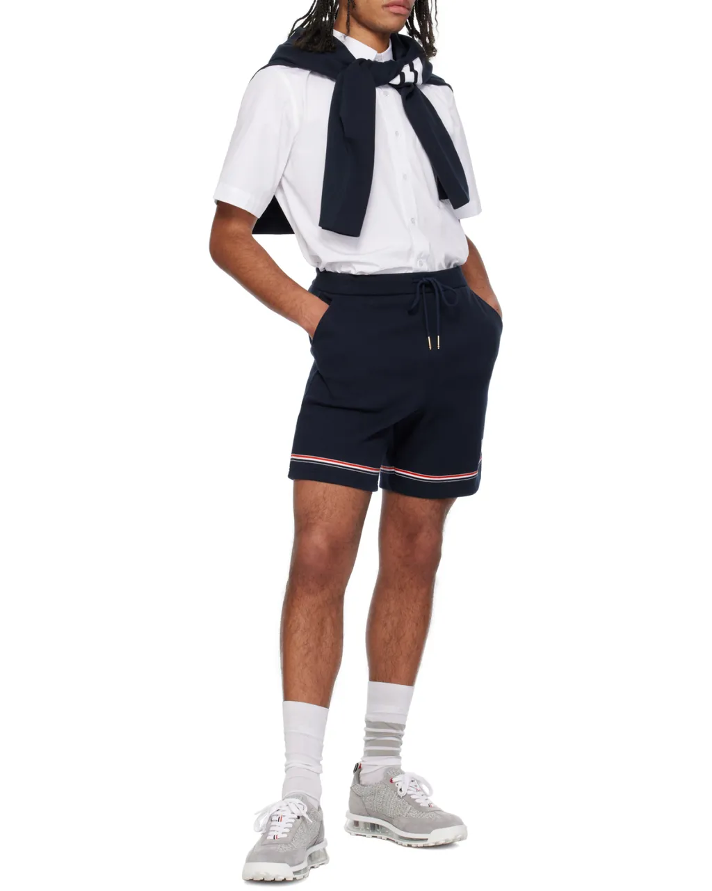 Mid-Rise Drawstring Track Shorts