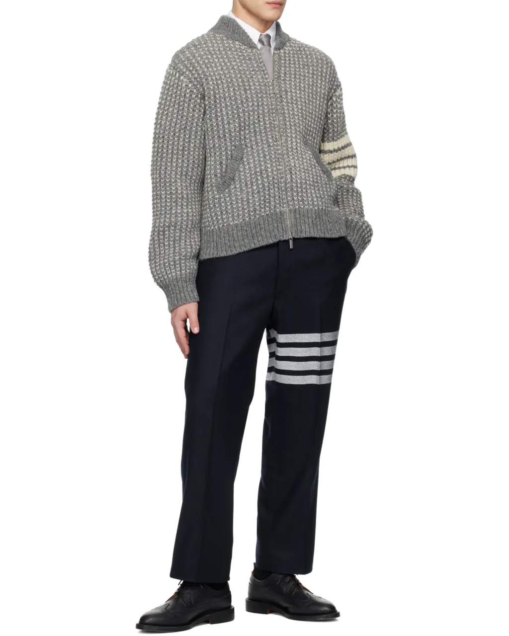 4-Bar Chunky-Knit Bomber Jacket