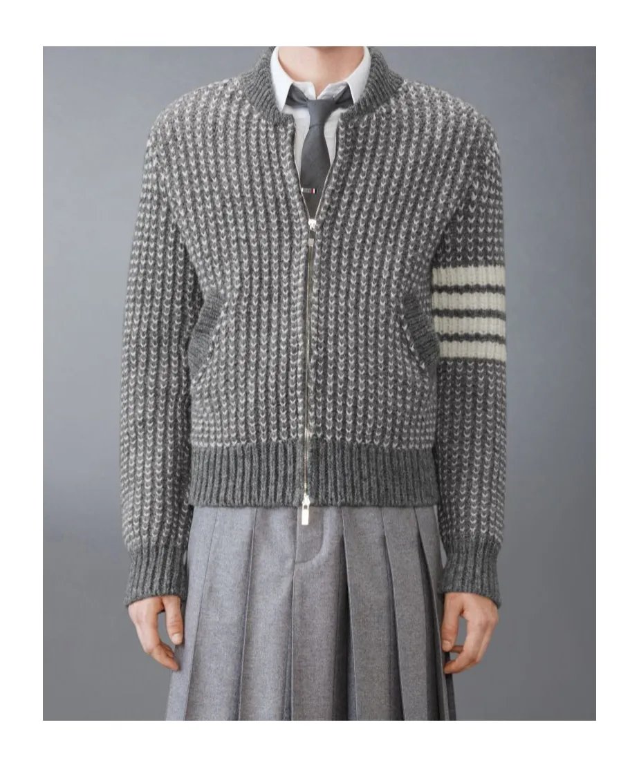 4-Bar Chunky-Knit Bomber Jacket