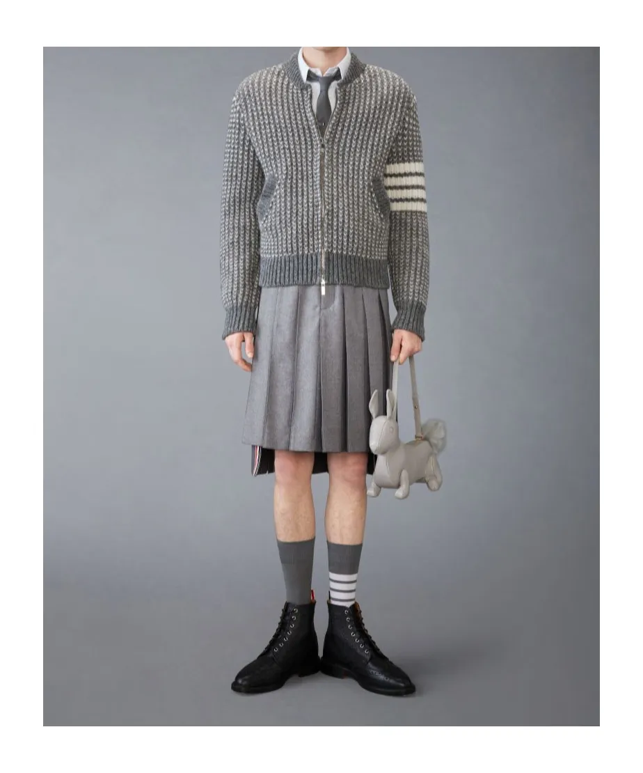 4-Bar Chunky-Knit Bomber Jacket