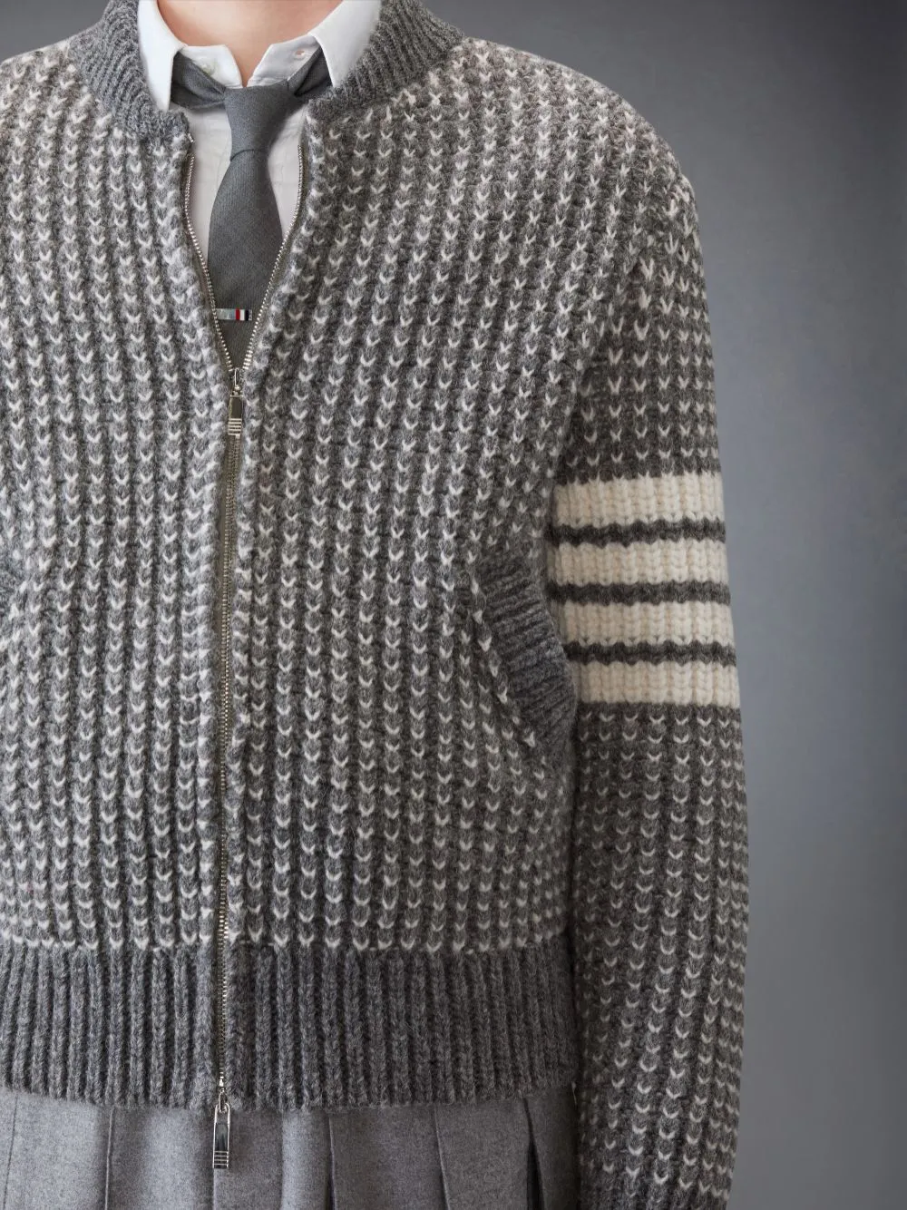 4-Bar Chunky-Knit Bomber Jacket