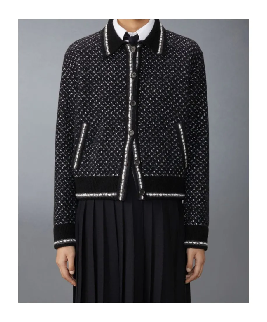 Spread-Collar Tweed Bomber Jacket