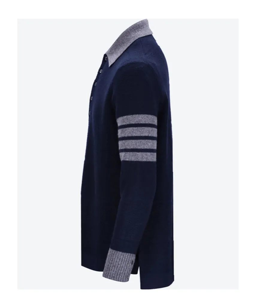 4-Bar Stripe Knitted Polo Shirt