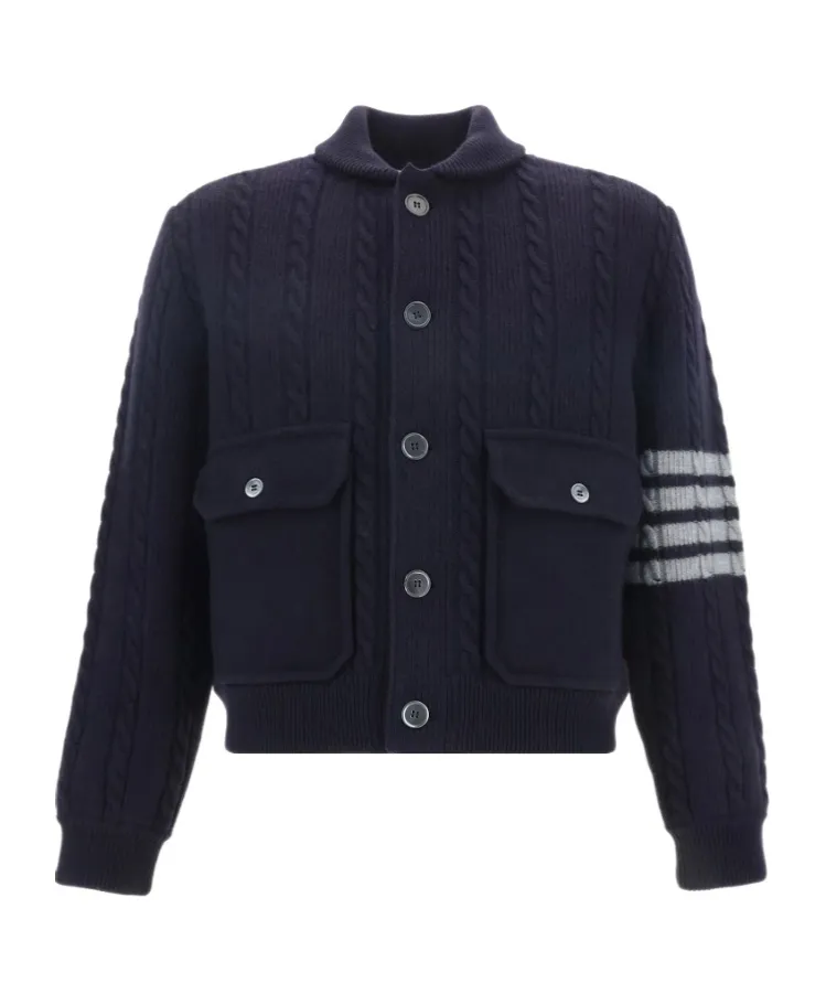 4-Bar Stripe Cable-Knit Bomber Jacket