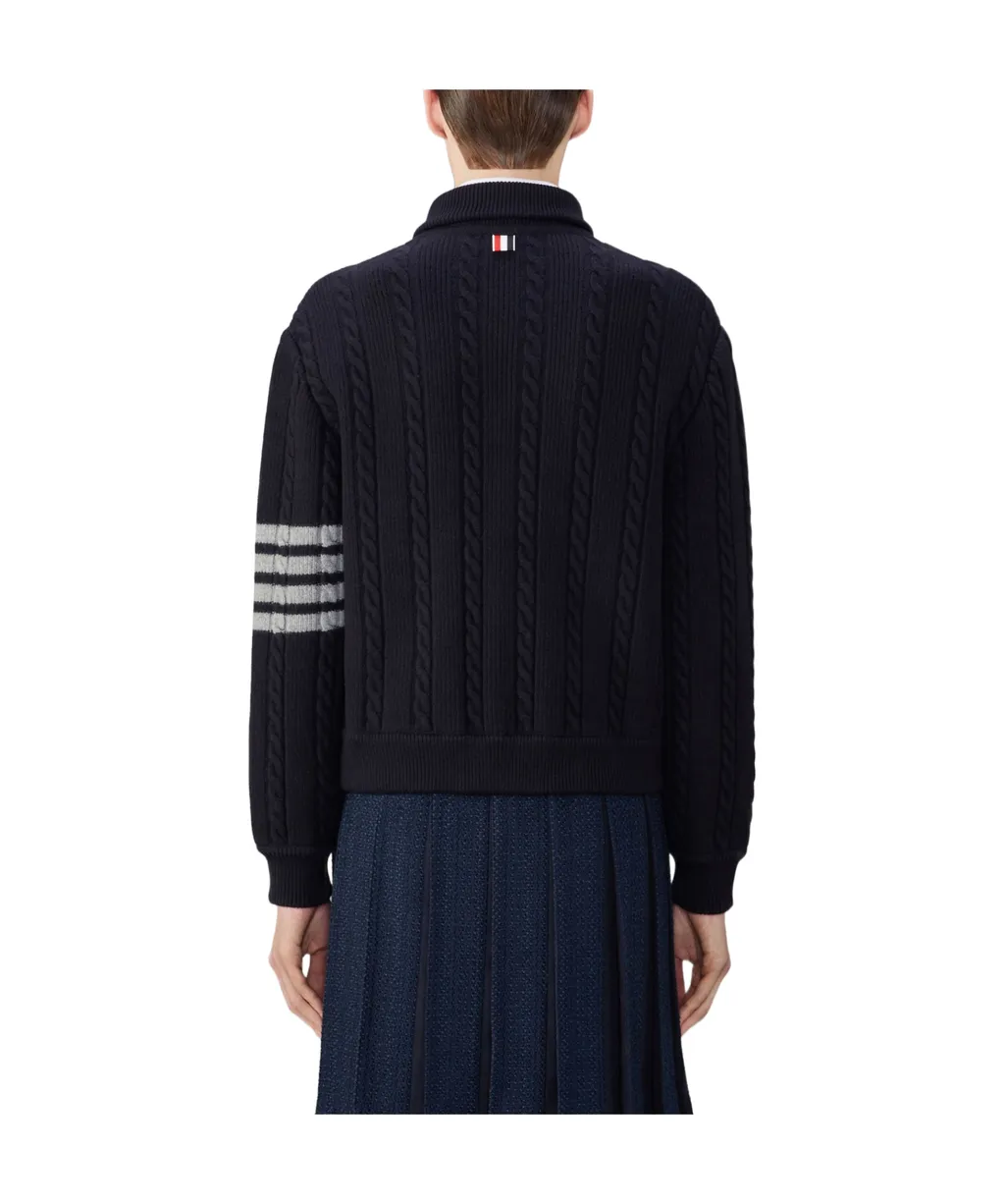 4-Bar Stripe Cable-Knit Bomber Jacket