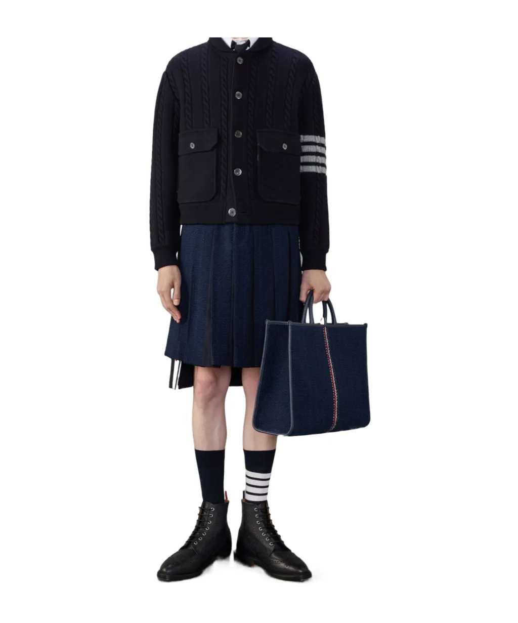 4-Bar Stripe Cable-Knit Bomber Jacket