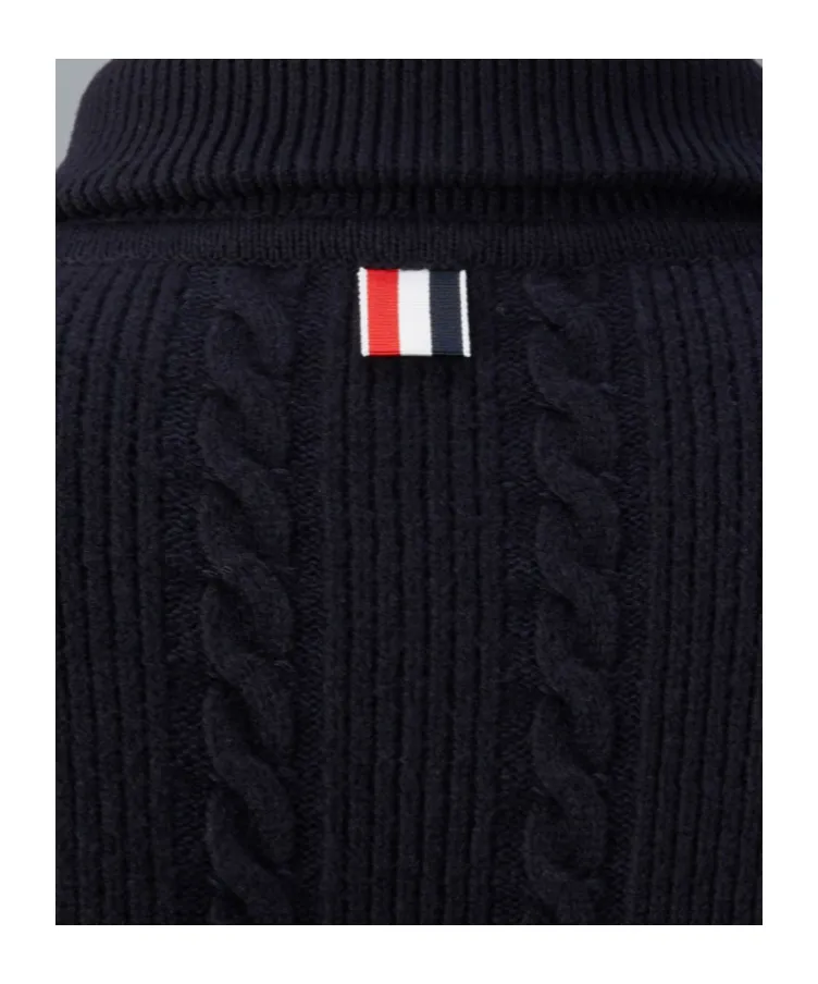 4-Bar Stripe Cable-Knit Bomber Jacket