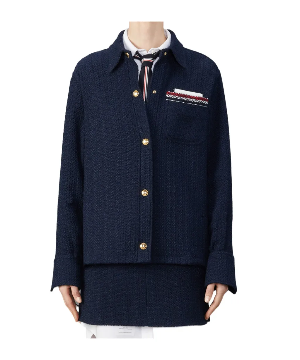 Rwb-Striped Tweed Button-Up Blazer