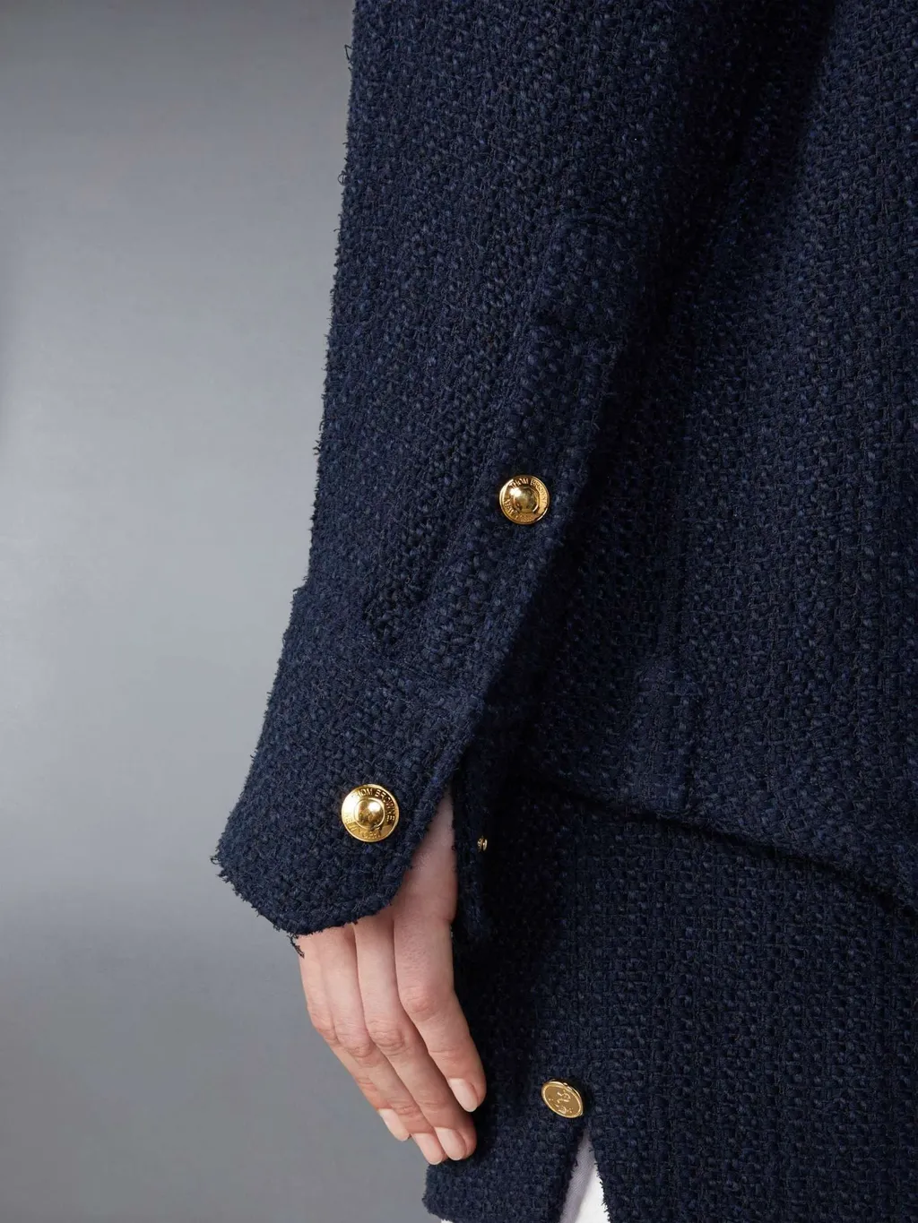 Rwb-Striped Tweed Button-Up Blazer