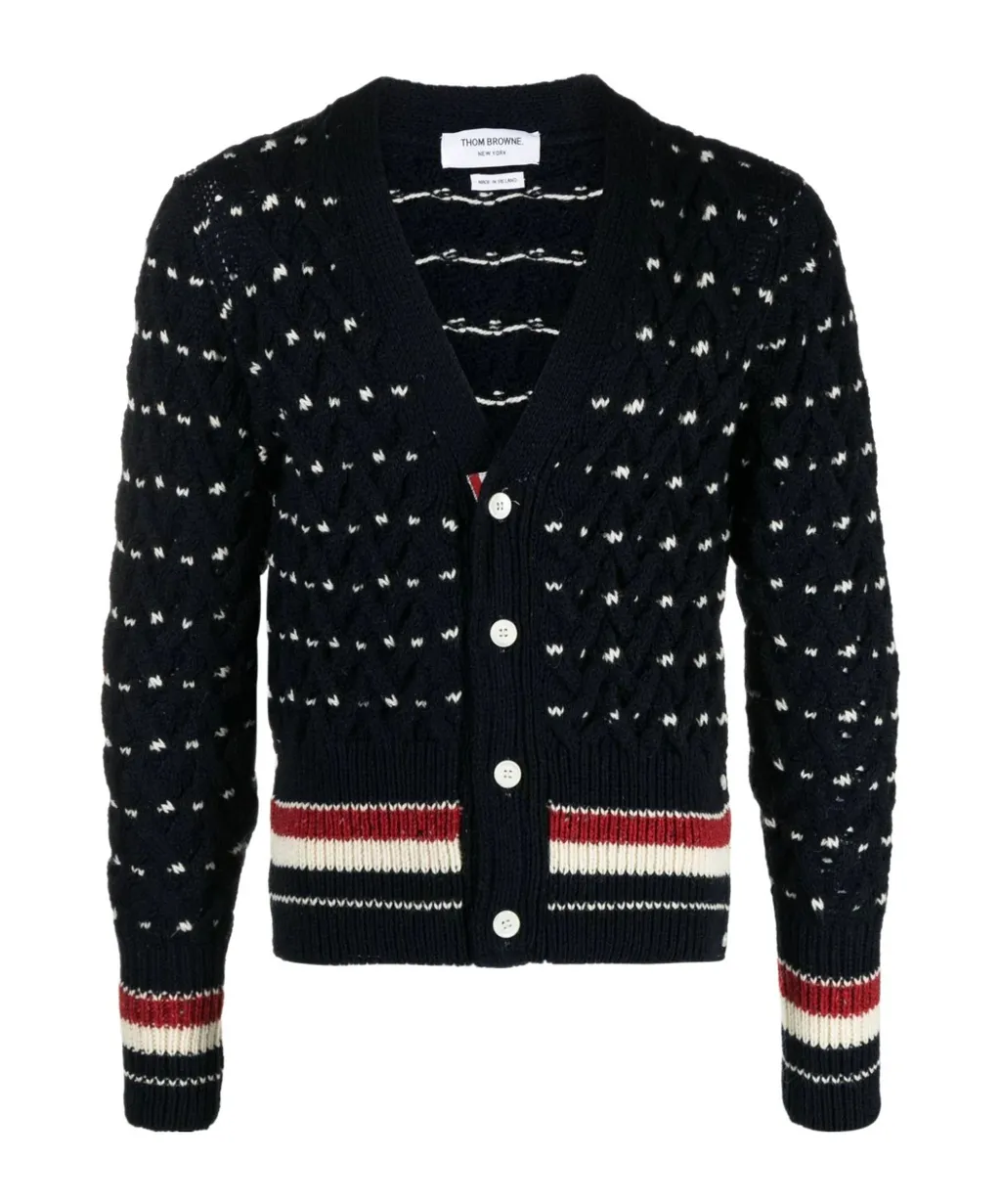 Rwb Stripe V-Neck Knitted Cardigan