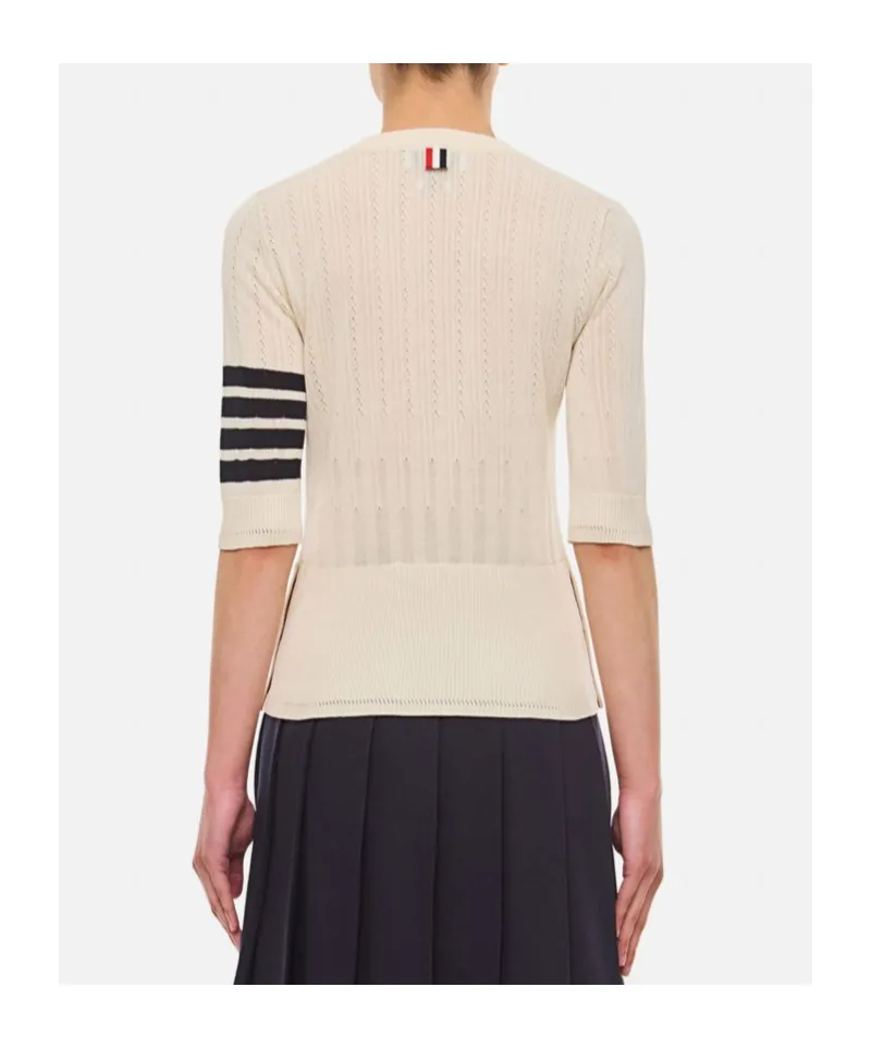 Four-Stripe Detailed Ribbed Knitted Top