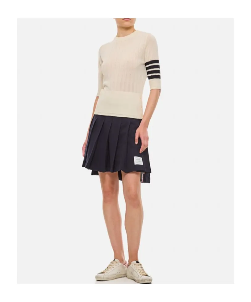 Four-Stripe Detailed Ribbed Knitted Top