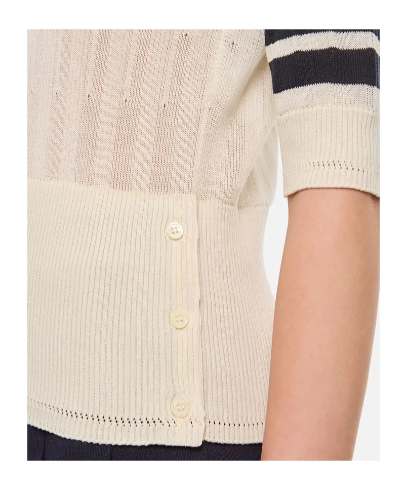 Four-Stripe Detailed Ribbed Knitted Top