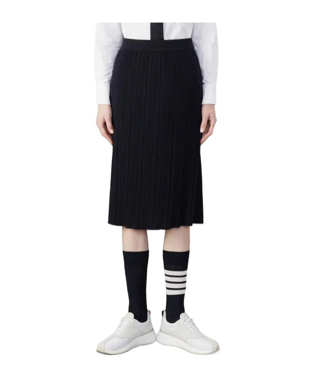 Plissé Virgin Wool Midi Skirt