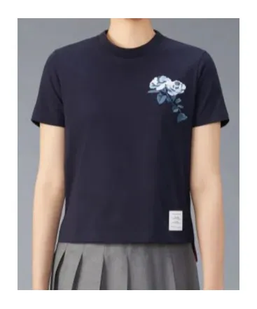Rose-Embroidered Crewneck T-Shirt