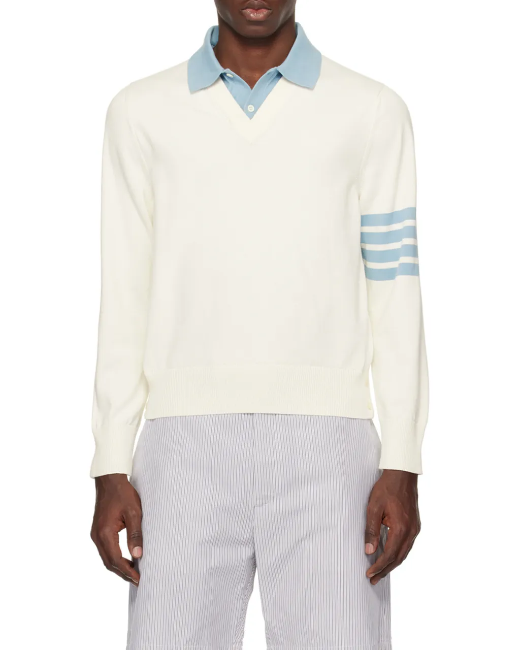 4-Bar Knitted Long-Sleeved Polo Shirt