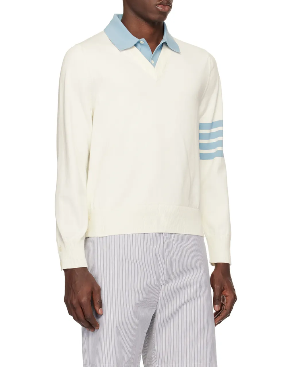 4-Bar Knitted Long-Sleeved Polo Shirt
