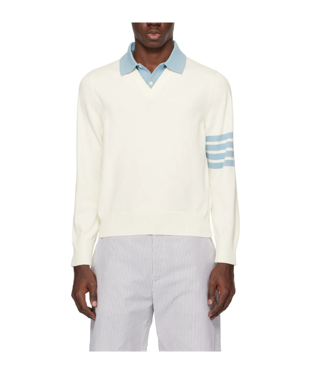 4-Bar Knitted Long-Sleeved Polo Shirt