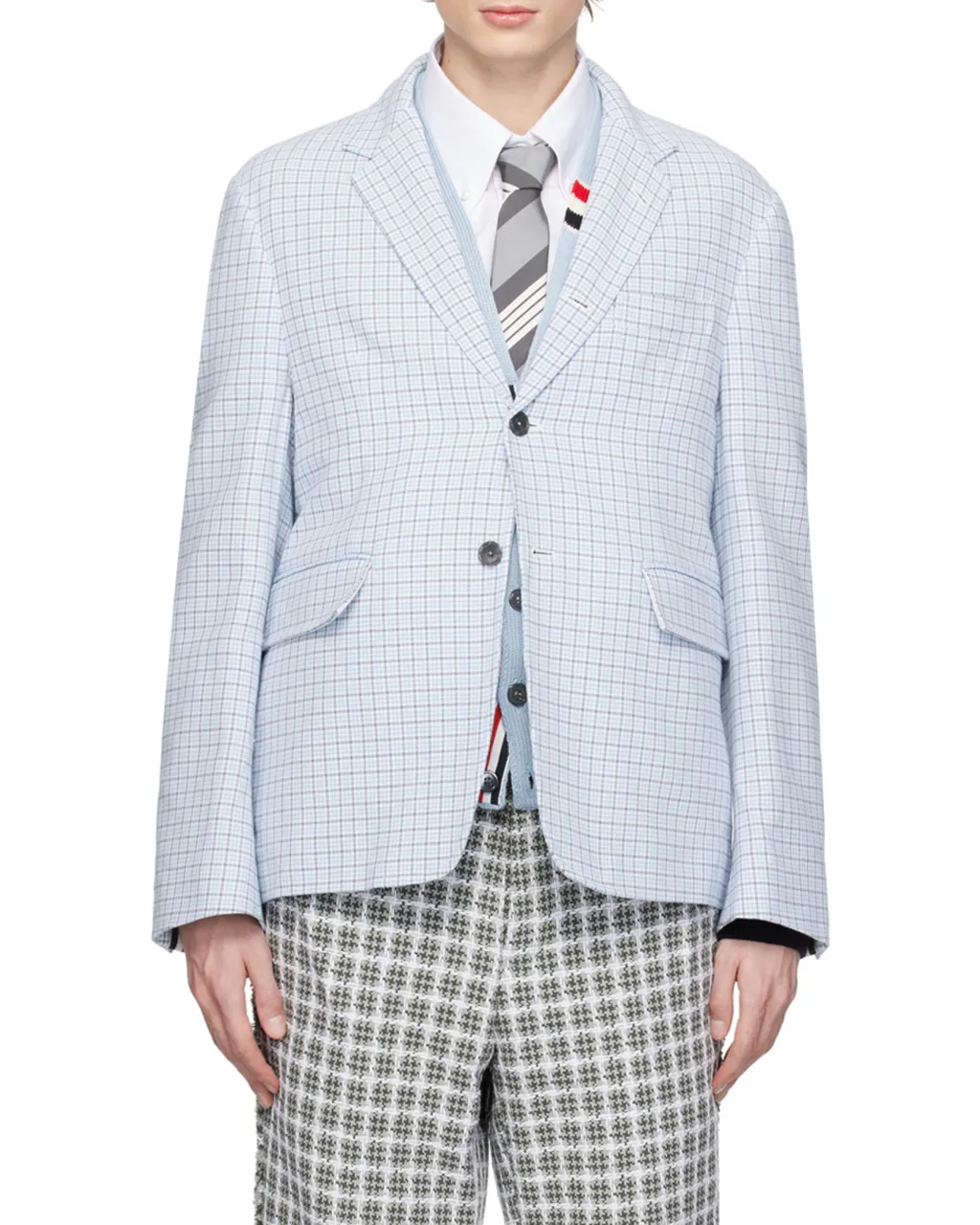 Check-Pattern Single-Breasted Blazer