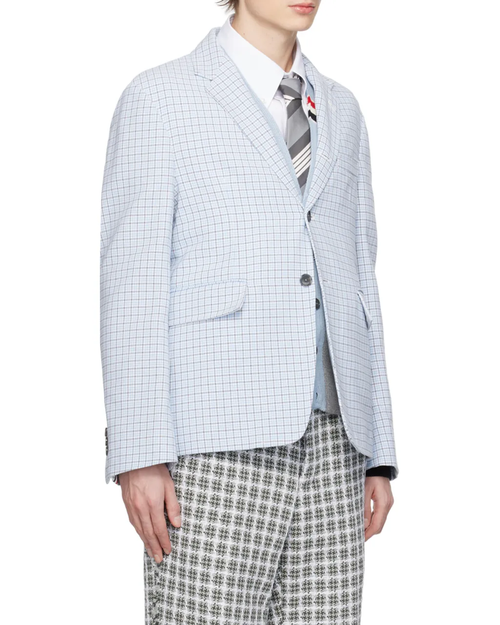 Check-Pattern Single-Breasted Blazer