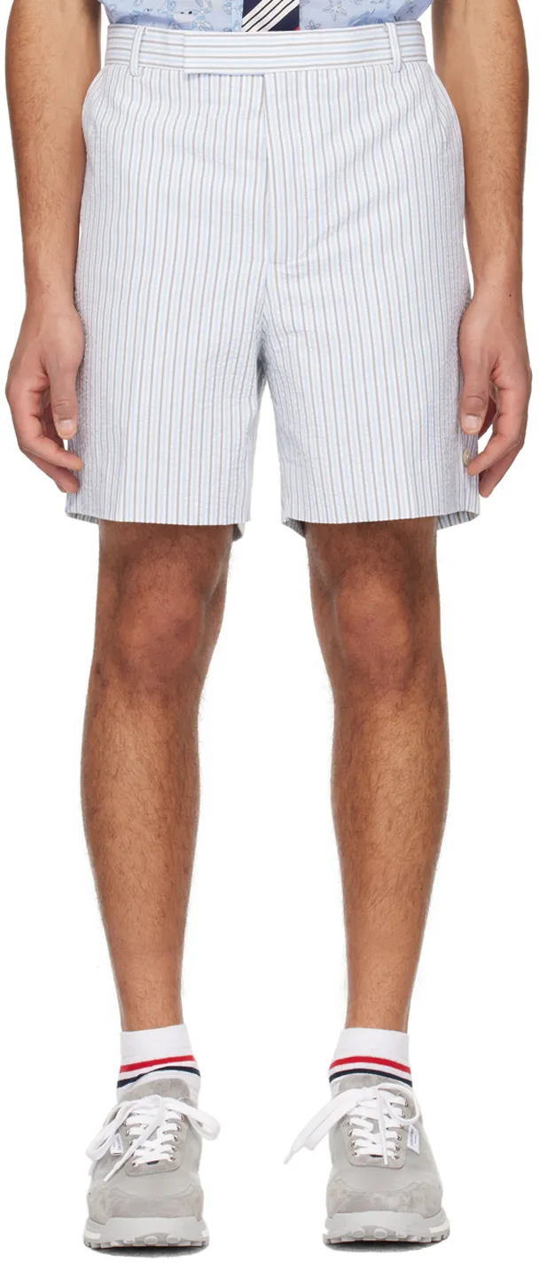 Logo Tag Striped Seersucker Shorts