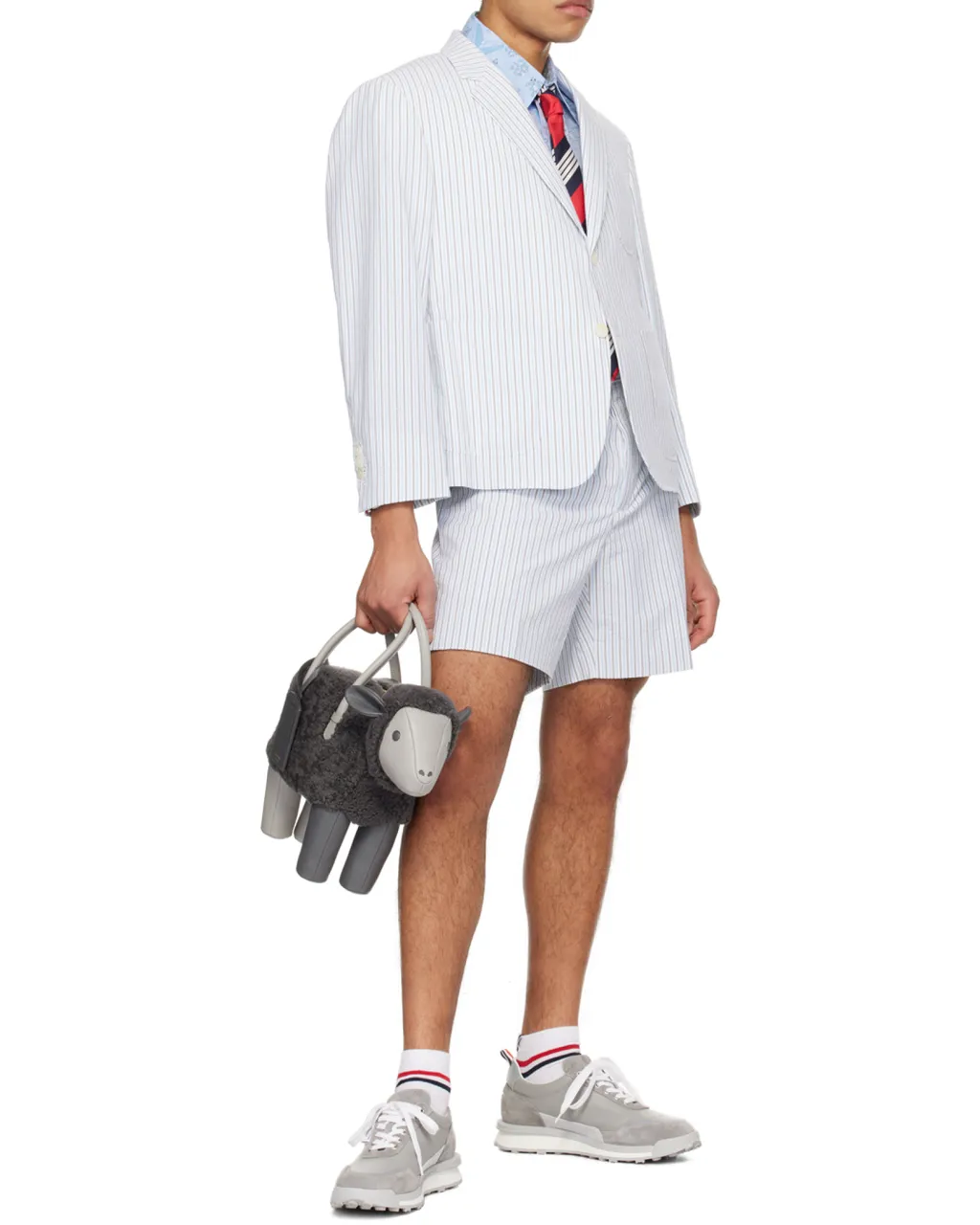 Seersucker Single-Breasted Striped Blazer
