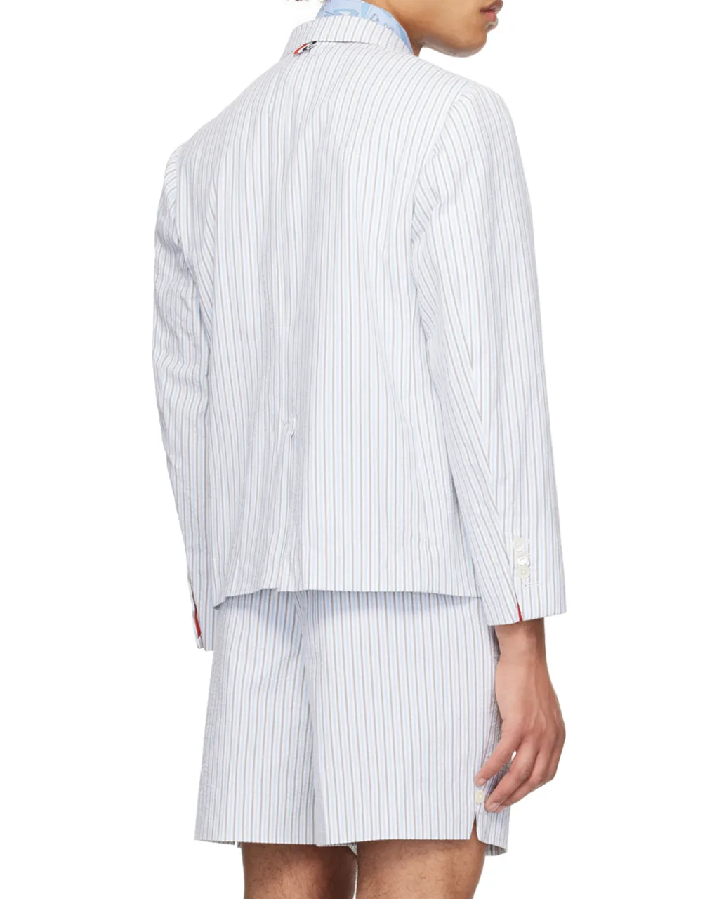 Seersucker Single-Breasted Striped Blazer