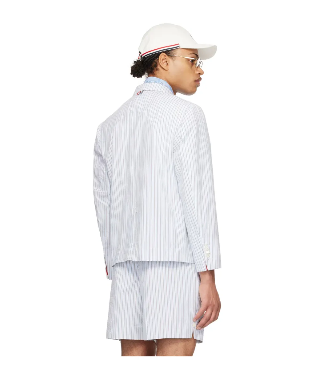 Seersucker Single-Breasted Striped Blazer