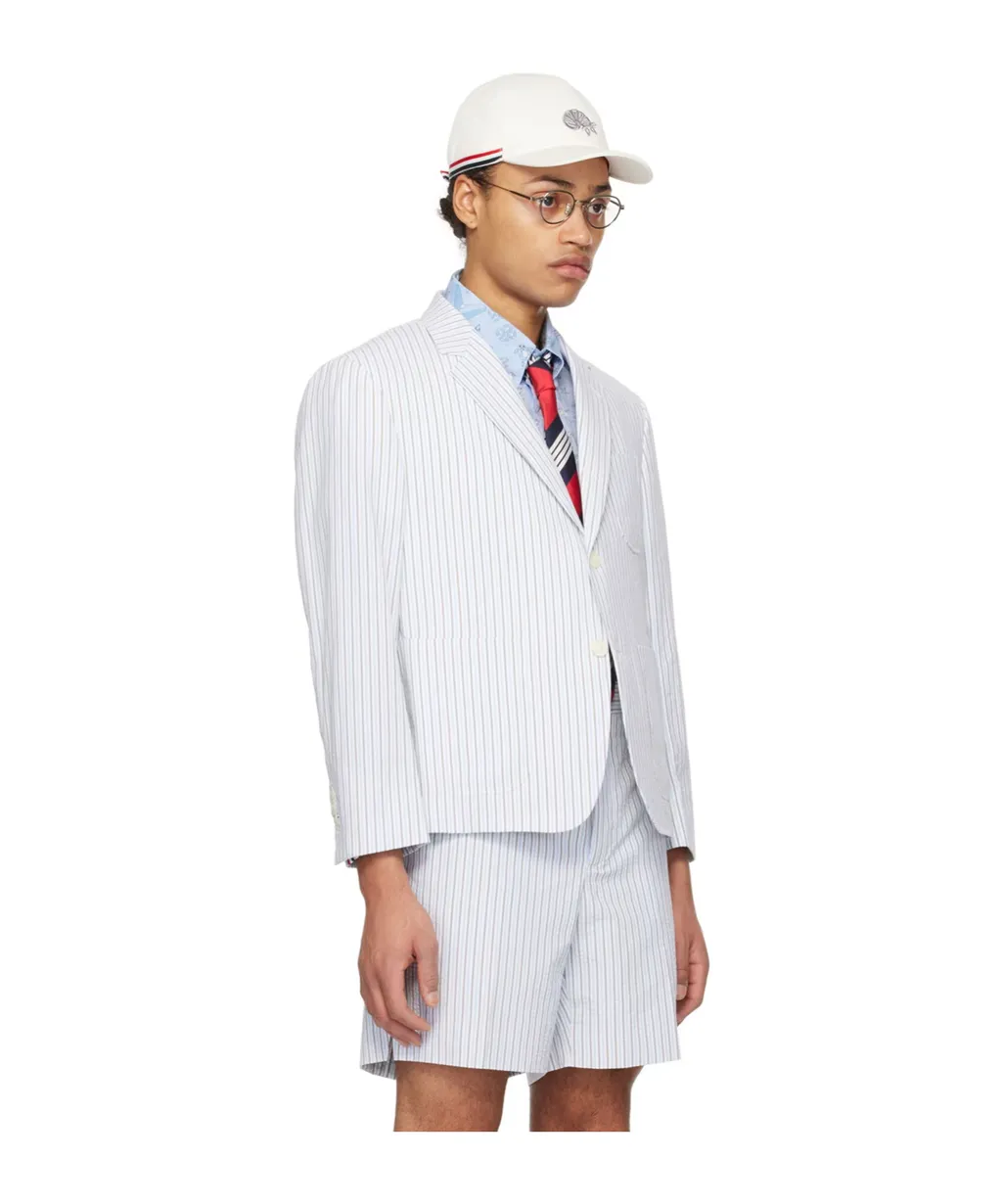 Seersucker Single-Breasted Striped Blazer