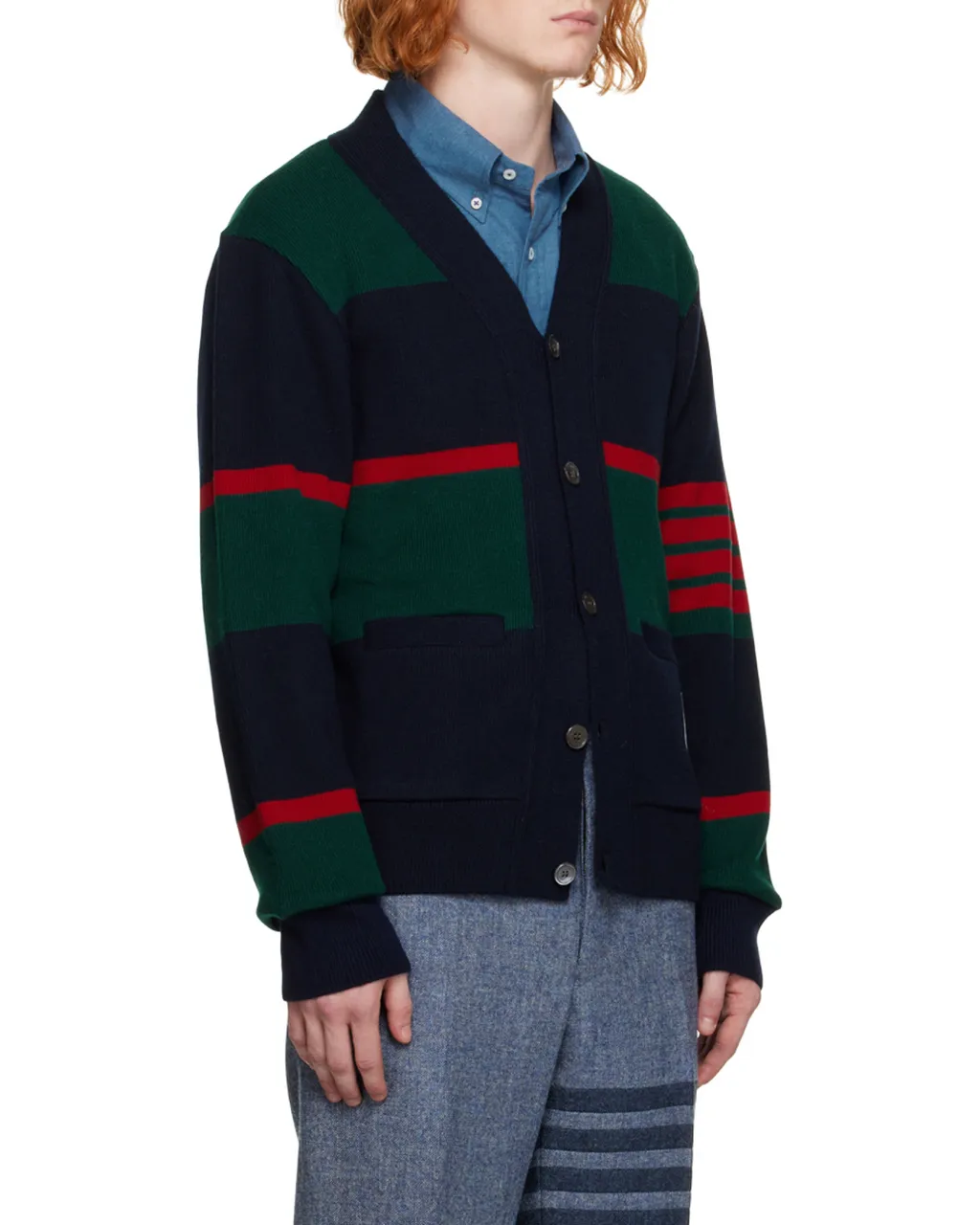 4-Bar Striped Knitted Cardigan