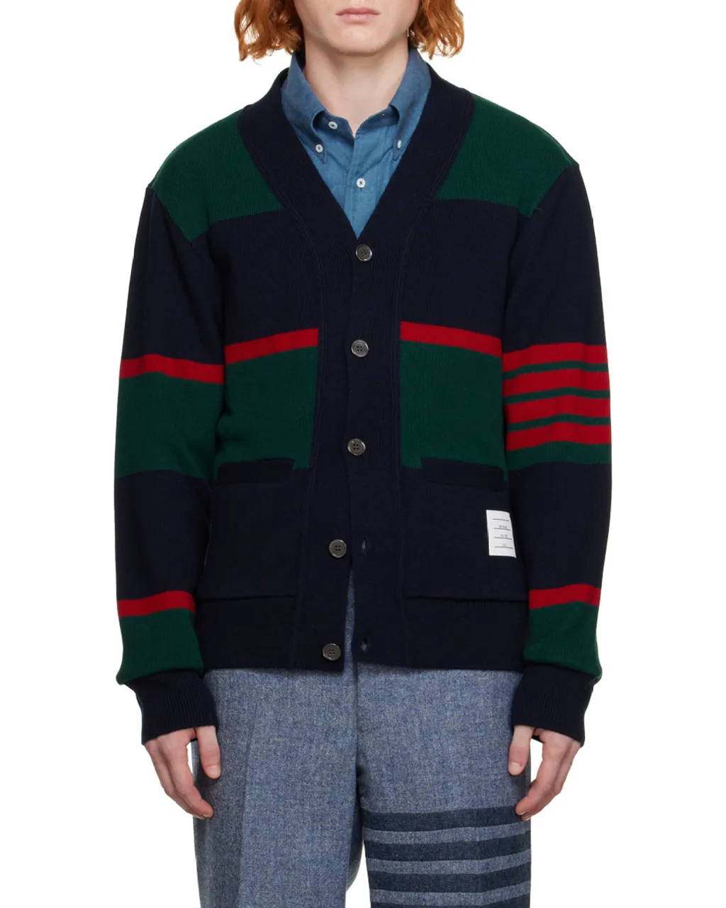 4-Bar Striped Knitted Cardigan