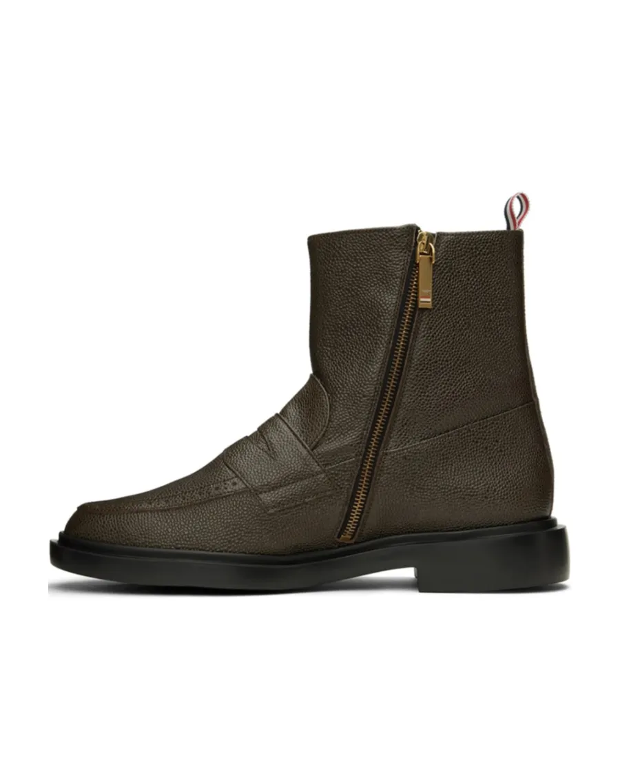 Penny-Loafer Leather Ankle Boots