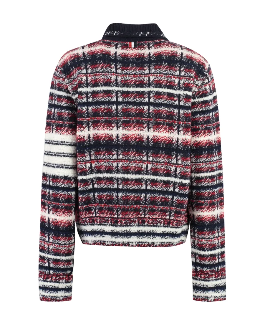 Check-Printed 4-Bar Buttoned Jacket