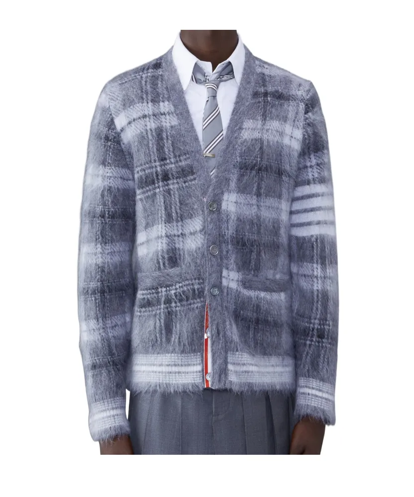 Textured Tartan Pattern Cardigan