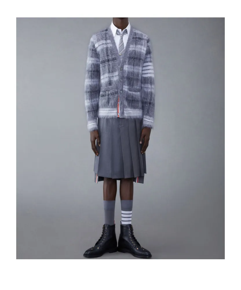 Textured Tartan Pattern Cardigan