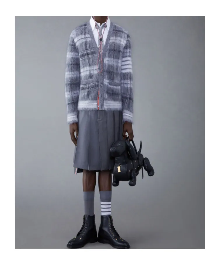 Textured Tartan Pattern Cardigan