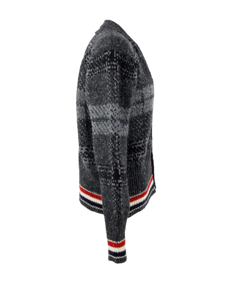 Checkered Button-Up Knit Cardigan