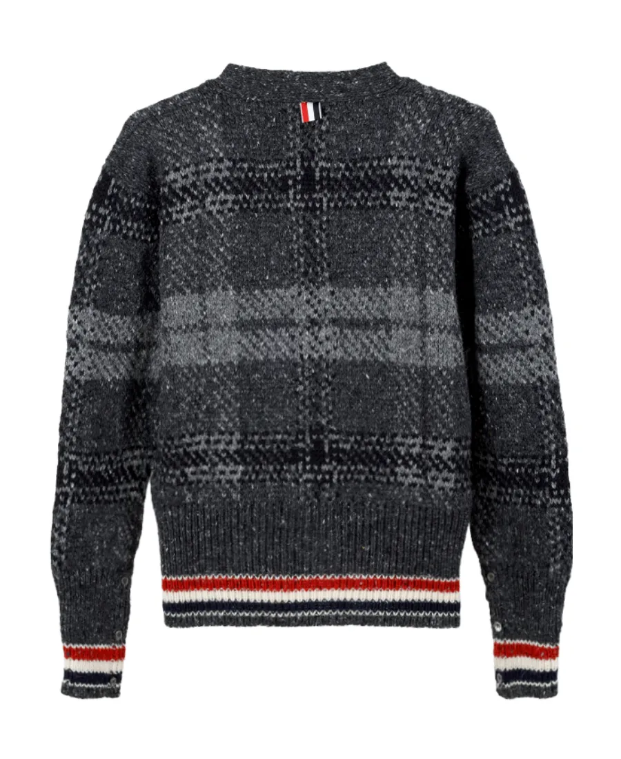Checkered Button-Up Knit Cardigan