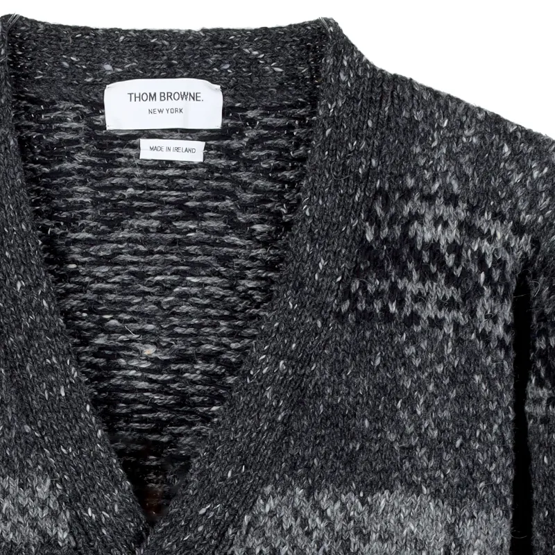 Checkered Button-Up Knit Cardigan