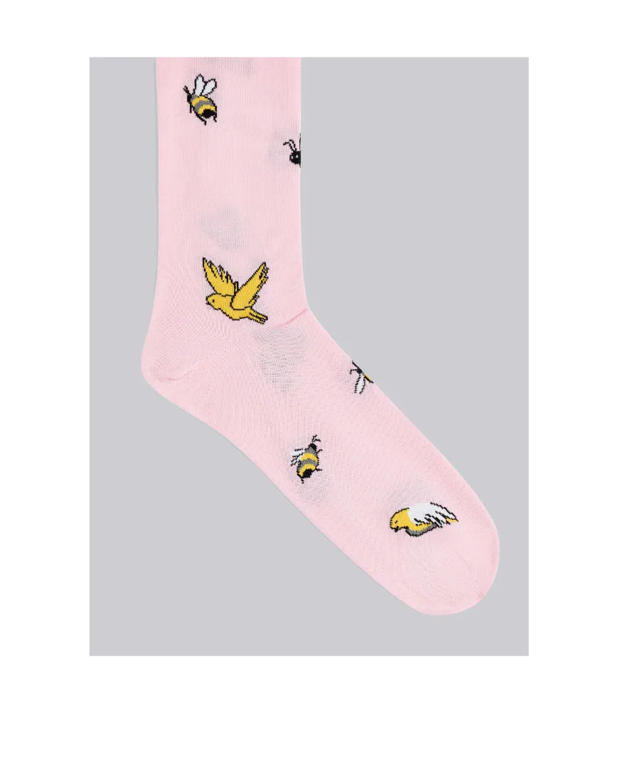 Birds And Bees Intarsia Mid-Calf Socks