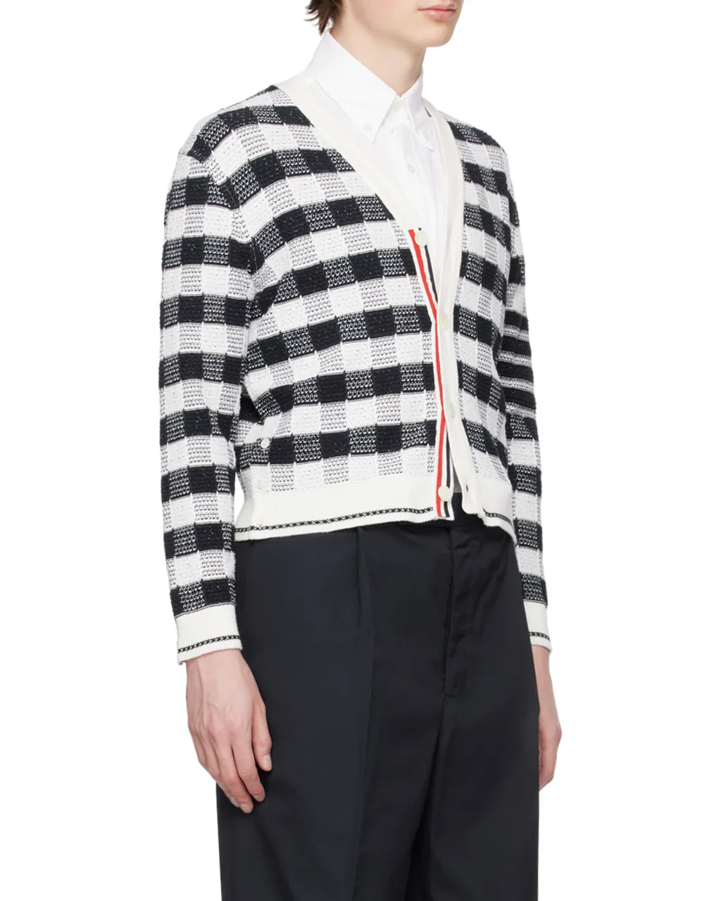 4-Bar Stripe Gingham-Check Cardigan