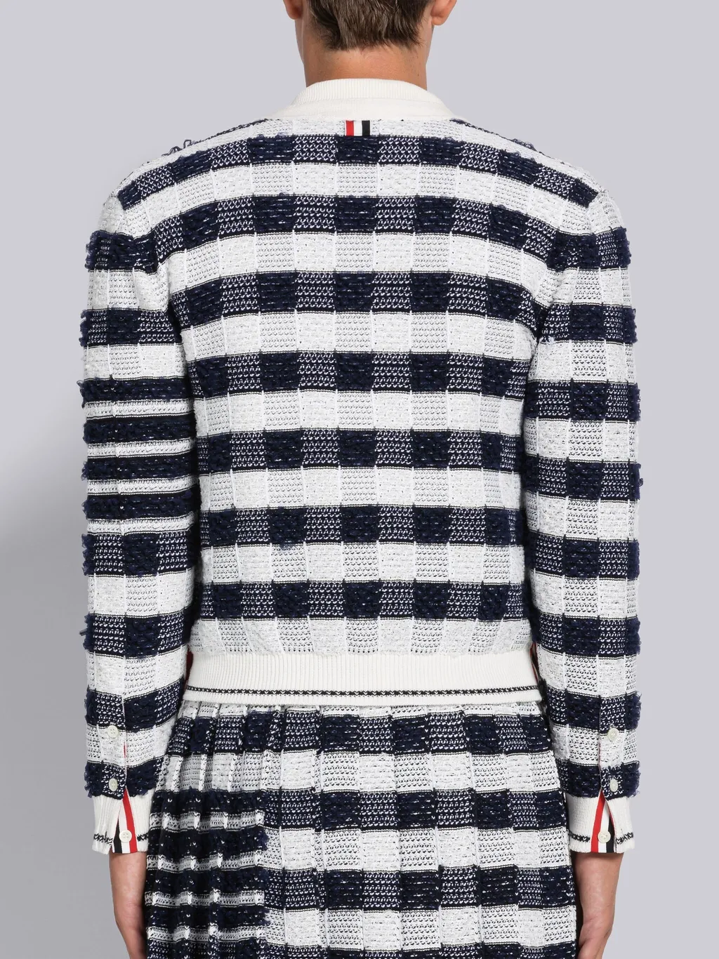 4-Bar Stripe Gingham-Check Cardigan
